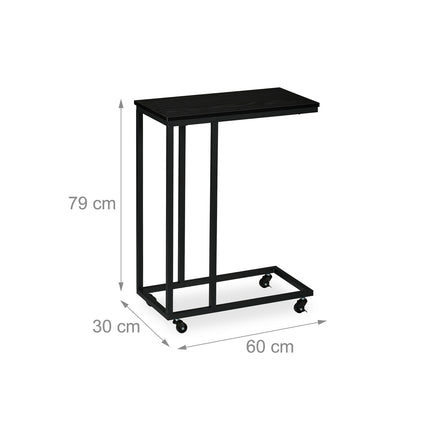 C-Shaped Side Table with Wheels, Metal and MDF