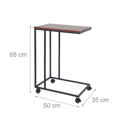 C-Shaped Side Table with Wheels – Wood-Effect, Metal Frame