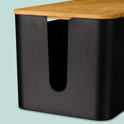 Kabel-Organizer-Box mit Bambusdeckel, Schwarz