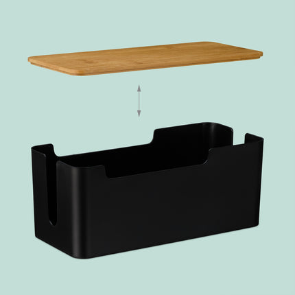 Kabel-Organizer-Box mit Bambusdeckel, Schwarz