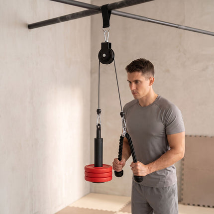 Cable Pulley Set with Triceps Rope and Lat Pulldown Bar, 2 m Steel Cable, Black