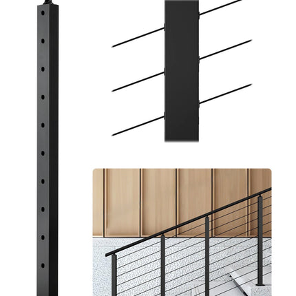 Cable Railing Post, 36 Inch, 30 Pre-Drilled, Black