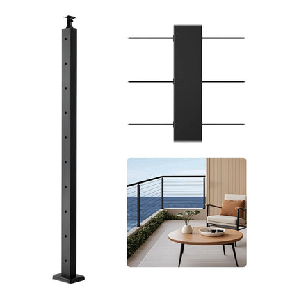 Cable Railing Post 36x2x2 In, SUS304 Stainless, Black