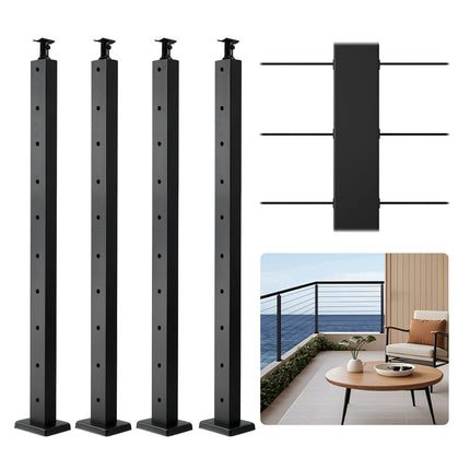 Cable Railing Posts, 4-Pack 36 In SUS304, Black
