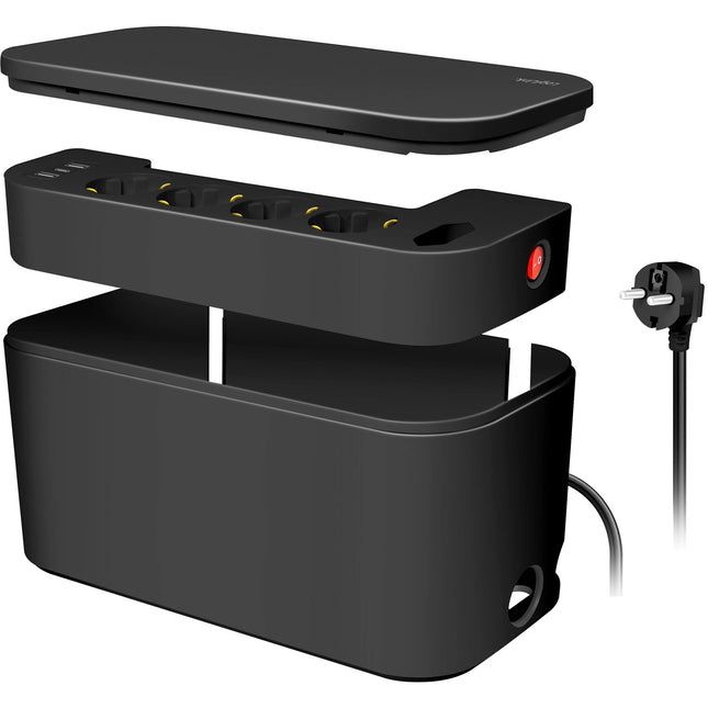 Kabelbox - Kabelversteck mit Abzweigdose + USB-A/USB-C Aufladen Schwarz