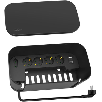 Kabelbox - Kabelversteck mit Abzweigdose + USB-A/USB-C Aufladen Schwarz