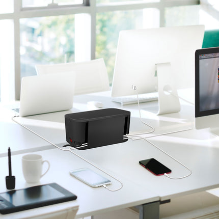 Kabelbox - Kabelversteck mit Abzweigdose + USB-A/USB-C Aufladen Schwarz