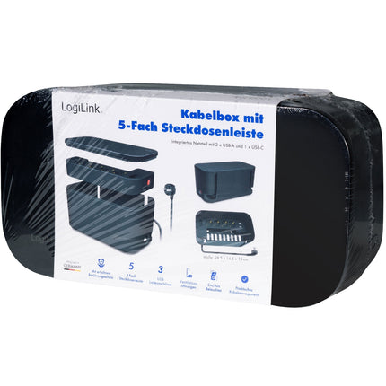 Kabelbox - Kabelversteck mit Abzweigdose + USB-A/USB-C Aufladen Schwarz