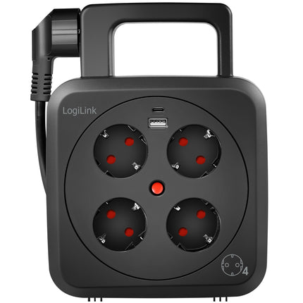 Kabelový naviják 5 metrů, 4 zásuvky s uzemněním + USB-A/USB-C 20W IP20