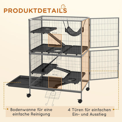 Rodent cage with 4 platforms, 3 ramps, 4 doors, steel