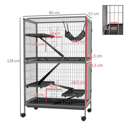 Rodent cage with 4 platforms, 3 ramps, 4 doors, steel