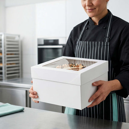 Kuchenkartons mit Fenster und Unterlagen, rechteckiges Set