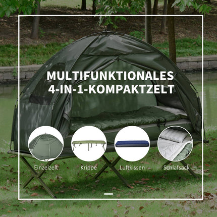 Feldbett mit Zelt, Schlafsack & Matratze - dunkelgrün