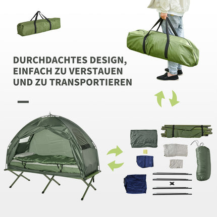 Feldbett mit Zelt, Schlafsack & Matratze - dunkelgrün
