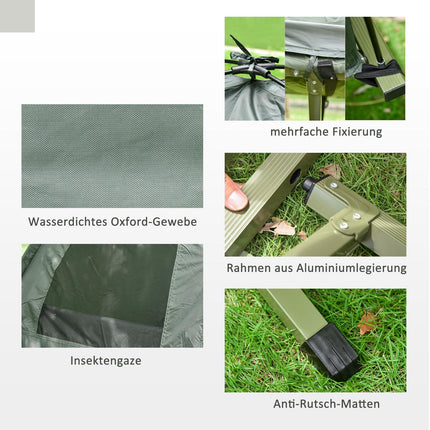 Feldbett mit Zelt, Schlafsack & Matratze - dunkelgrün