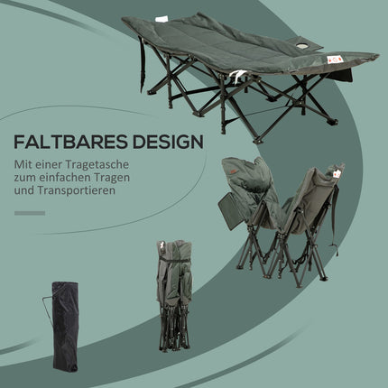 Faltbares Campingbett mit Tasche, grau, bis 120 kg belastbar