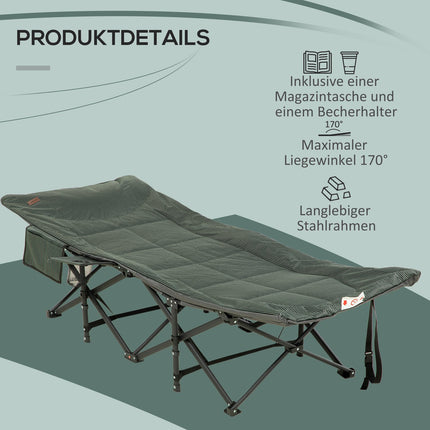 Faltbares Campingbett mit Tasche, grau, bis 120 kg belastbar