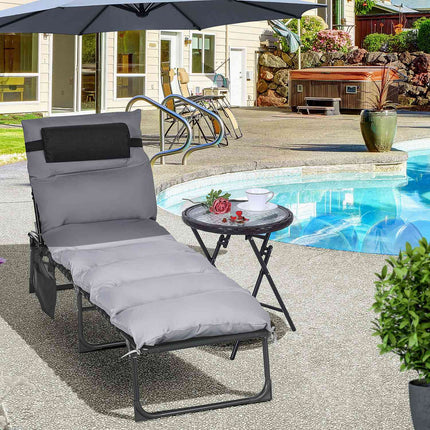 Folding camping bed with bag - Adjustable to 120 kg, light grey