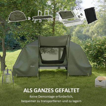 Feldbett mit Zelt - UV-Schutz und Regenschutz