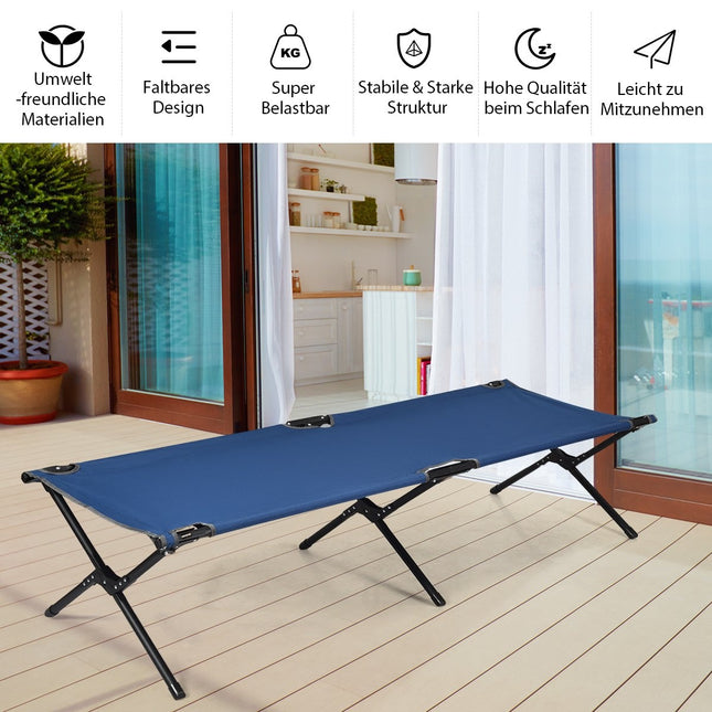 Campingbed, kampeerbed, metalen frame, opvouwbaar opvouwbaar bed, belastbaar tot 135 kg, 190 x 67 x 42 cm, blauw