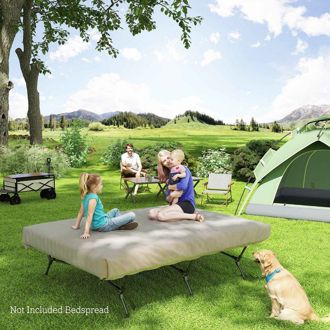 Kampeerbed campingbed met luchtmatraspomp 200 x 153 cm logeerbed draagvermogen tot 200 kg extra brede campingligstoel voor 2 volwassenen voor kamperen buiten tuin reizen zwart + kaki Aosoom
