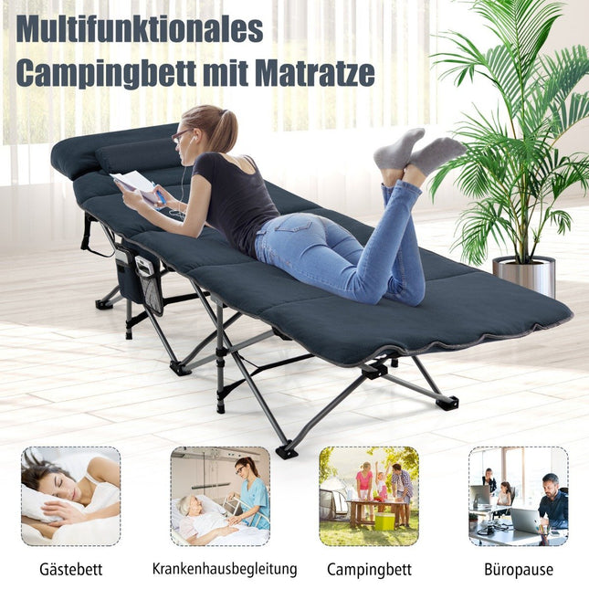 Campingbed opvouwbaar campingbed met matras 185 cm x 65 cm x 41-53 cm blauw
