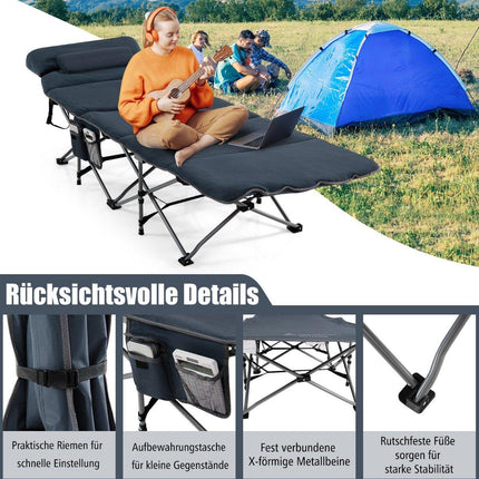 Feldbett Klappbett Campingbett mit Matratze 185 cm x 65 cm x 41-53 cm Blau