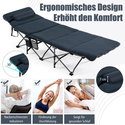 Feldbett Klappbett Campingbett mit Matratze 185 cm x 65 cm x 41-53 cm Blau