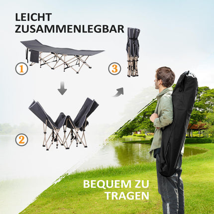 Klappbares Feldbett aus Stahl mit Tragetasche, Grau, 190x68x52 cm