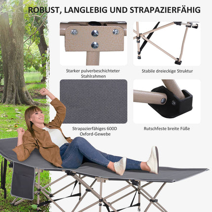 Klappbares Feldbett aus Stahl mit Tragetasche, Grau, 190x68x52 cm