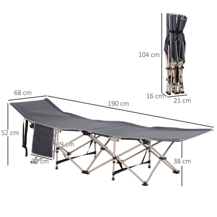 Klappbares Feldbett aus Stahl mit Tragetasche, Grau, 190x68x52 cm