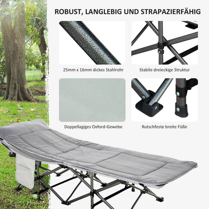 Klappbares Feldbett - Hellgrau, mit Kissen und Matratze