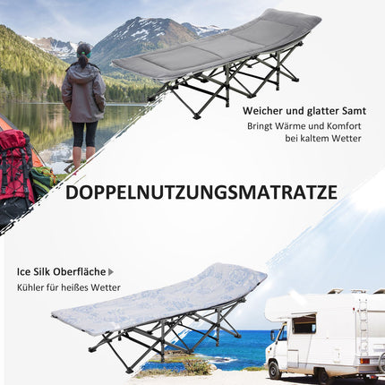Klappbares Feldbett - Hellgrau, mit Kissen und Matratze