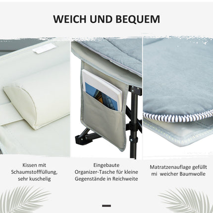 Klappbares Feldbett - Hellgrau, mit Kissen und Matratze