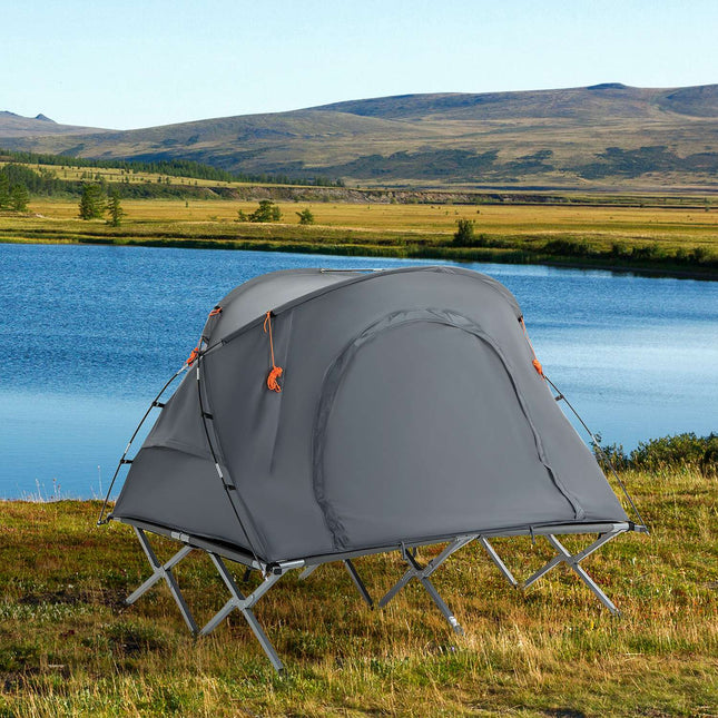 Camping-Kuppelzelt mit Luftmatratze, 2 Personen, grau