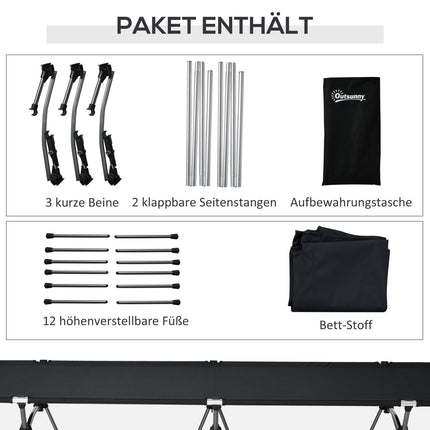 Klappbares Feldbett - höhenverstellbar, 190x65 cm, 150 kg Belastbarkeit