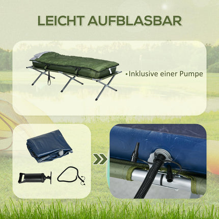 Feldbett mit Kissen, faltbar, 120 kg Tragkraft, grün