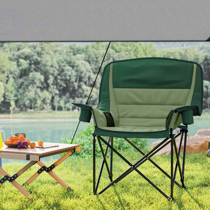 Campingstoel Opvouwbare tuinstoel met zijvak Bekerhouder Opvouwbare stoel met metalen poten Draagtas voor zwembad Strand Oxford Groen Aosom