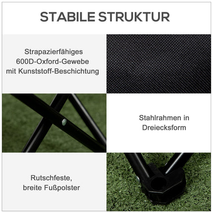 Faltbarer Campingstuhl mit Seitentasche – Stahlbeine, schwarz