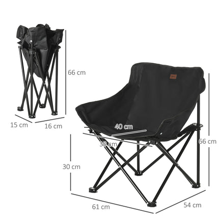Faltbarer Campingstuhl mit Seitentasche – Stahlbeine, schwarz