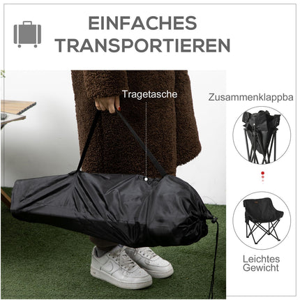 Faltbarer Campingstuhl mit Seitentasche – Stahlbeine, schwarz
