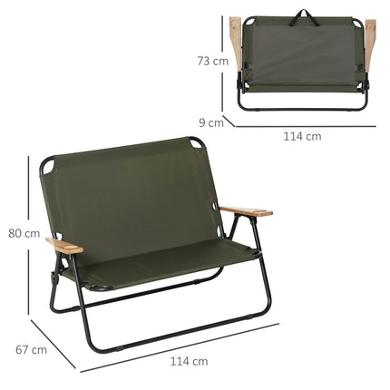 Folding director's chair, 2-seater, steel frame, green