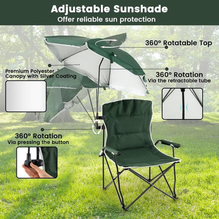Campingstuhl mit verstellbarem Schirm, faltbar, Tasche