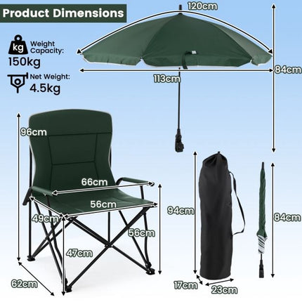 Campingstuhl mit verstellbarem Schirm, faltbar, Tasche