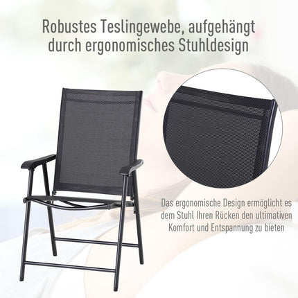 Klappbare Campingstühle 2er-Set mit Armlehnen, schwarzes Metall