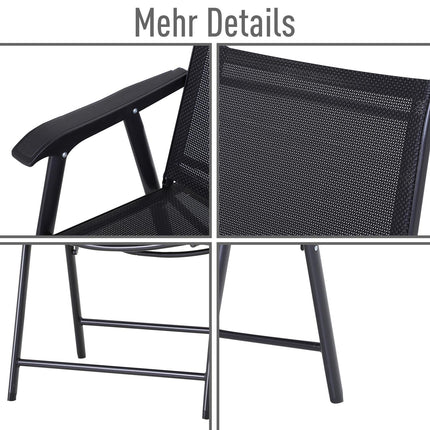 Klappbare Campingstühle 2er-Set mit Armlehnen, schwarzes Metall