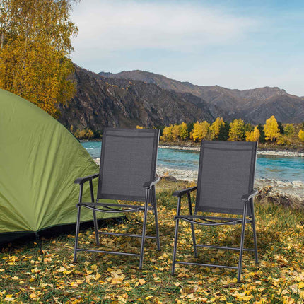 Klappbare Campingstühle 2er-Set mit Armlehnen, schwarzes Metall