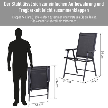 Klappbare Campingstühle 2er-Set mit Armlehnen, schwarzes Metall