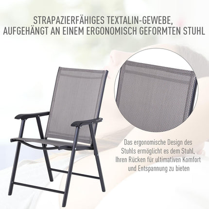 Camping-Klappstühle 2er-Set, Metall, Armlehnen, grau