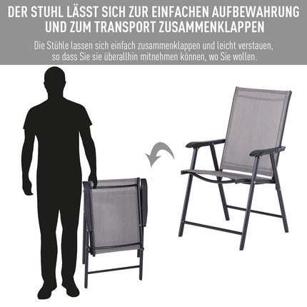 Camping-Klappstühle 2er-Set, Metall, Armlehnen, grau